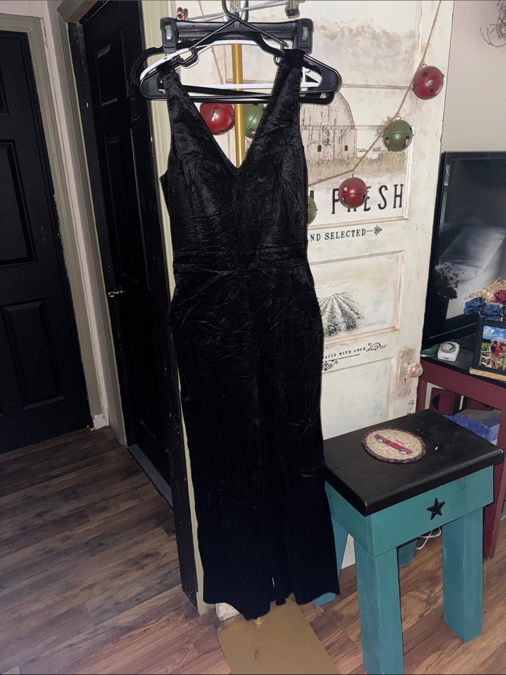 PAIGE Black Velvet Jumpsuit with V-Neck